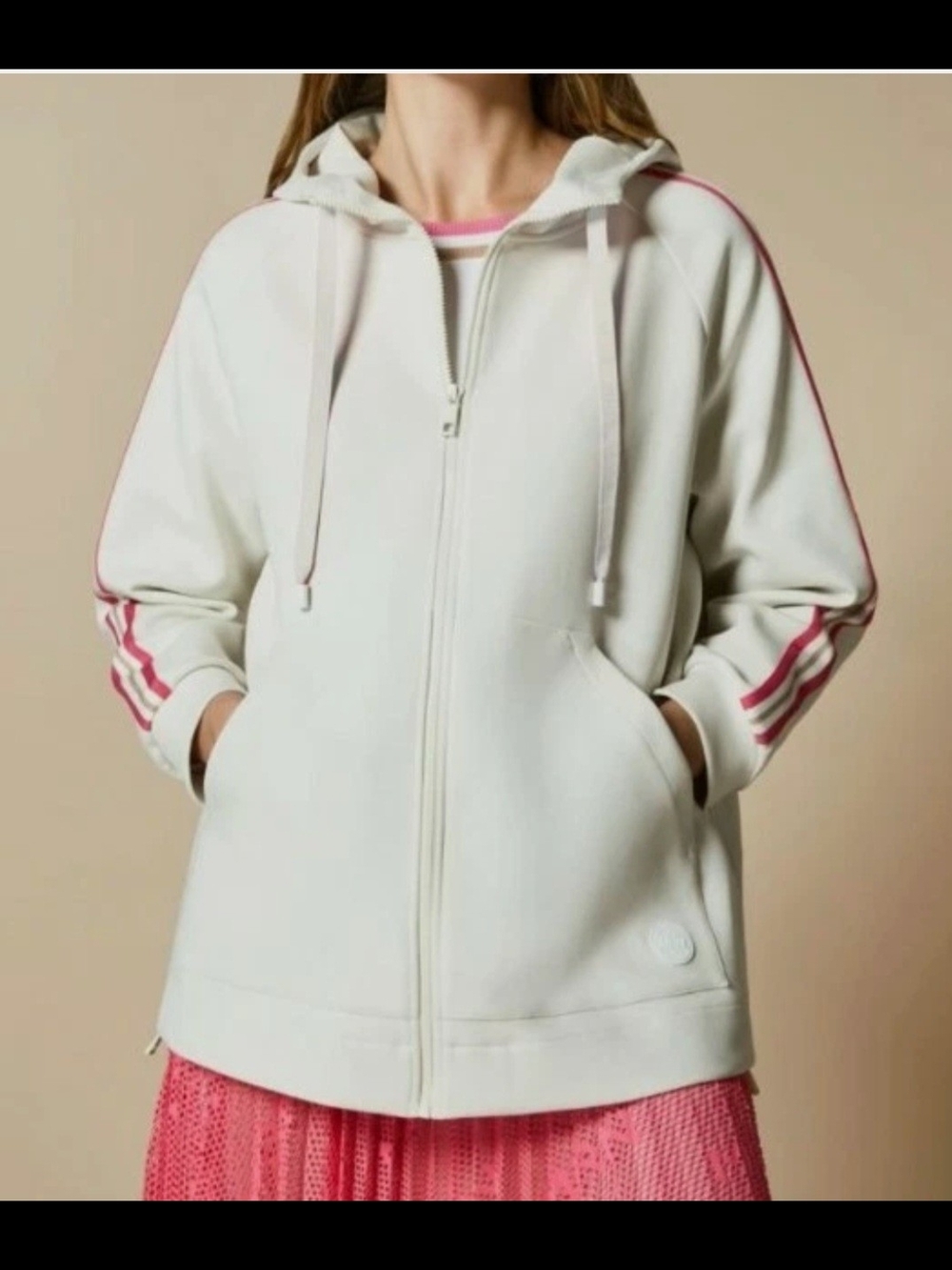 Marina Sport White Jacket  Striped Marina Rinaldi MRN Pink Neoprene Lightweight